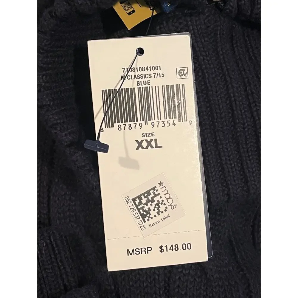 Polo Ralph Lauren Cable Knit 1/4 Zip Sweater Navy Blue Cotton 2XL NWT